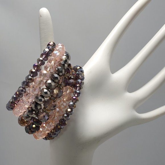 Ali Khan mauve glass bead 6 row coil bracelet - Picture 1 of 6